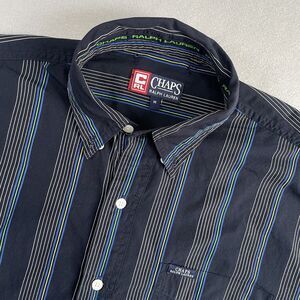 Vintage 90s Chaps Ralph Lauren Button Down Shirt Navy Vertical Stripe Y2K Mens M
